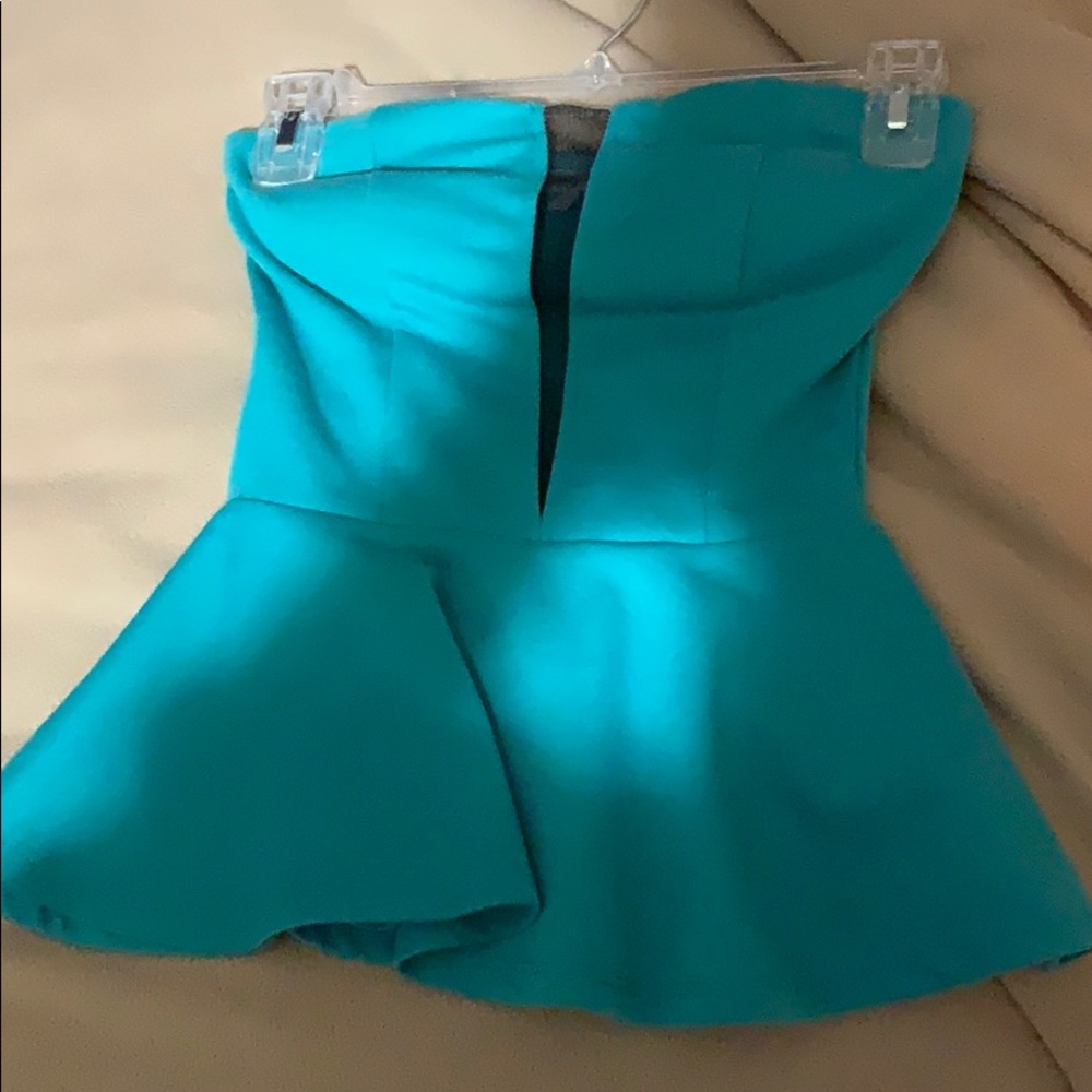 Blue strapless top